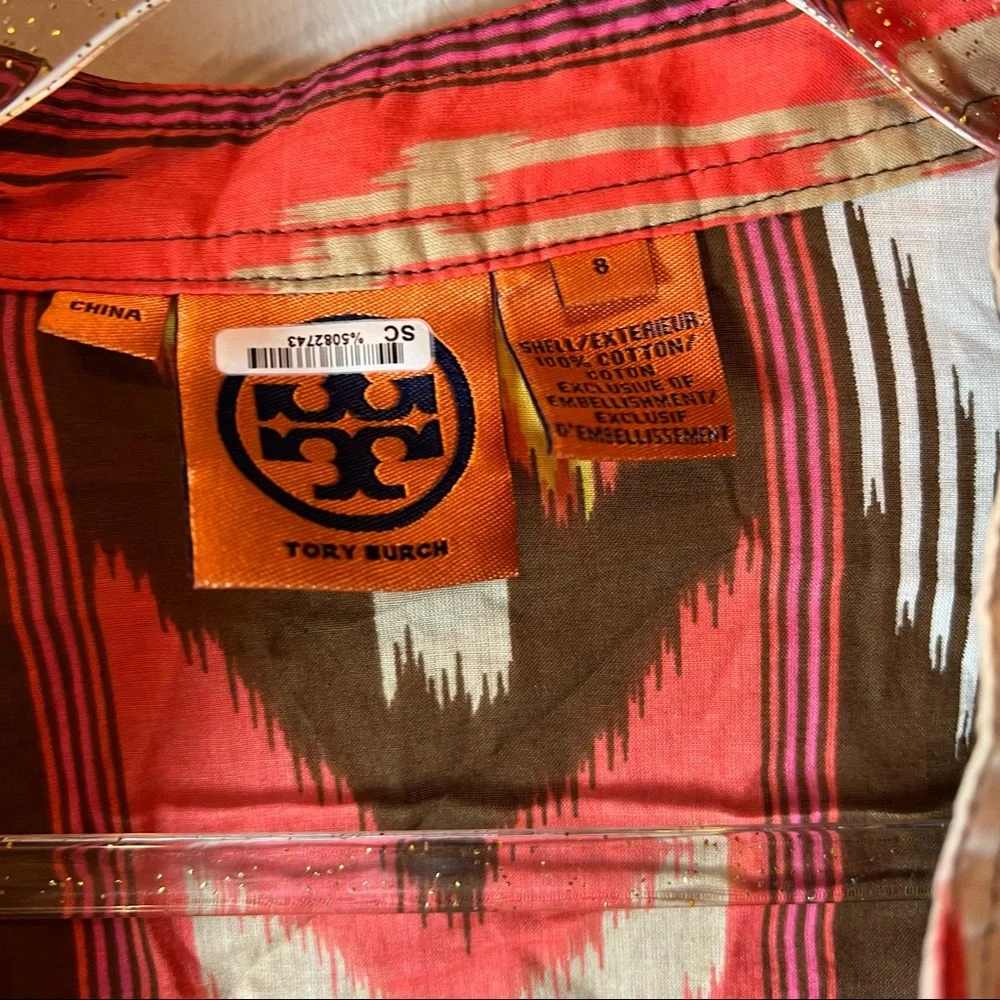 Tory Burch Boho Sequins Embellished Tunic ikat  top orange/ brown size 8